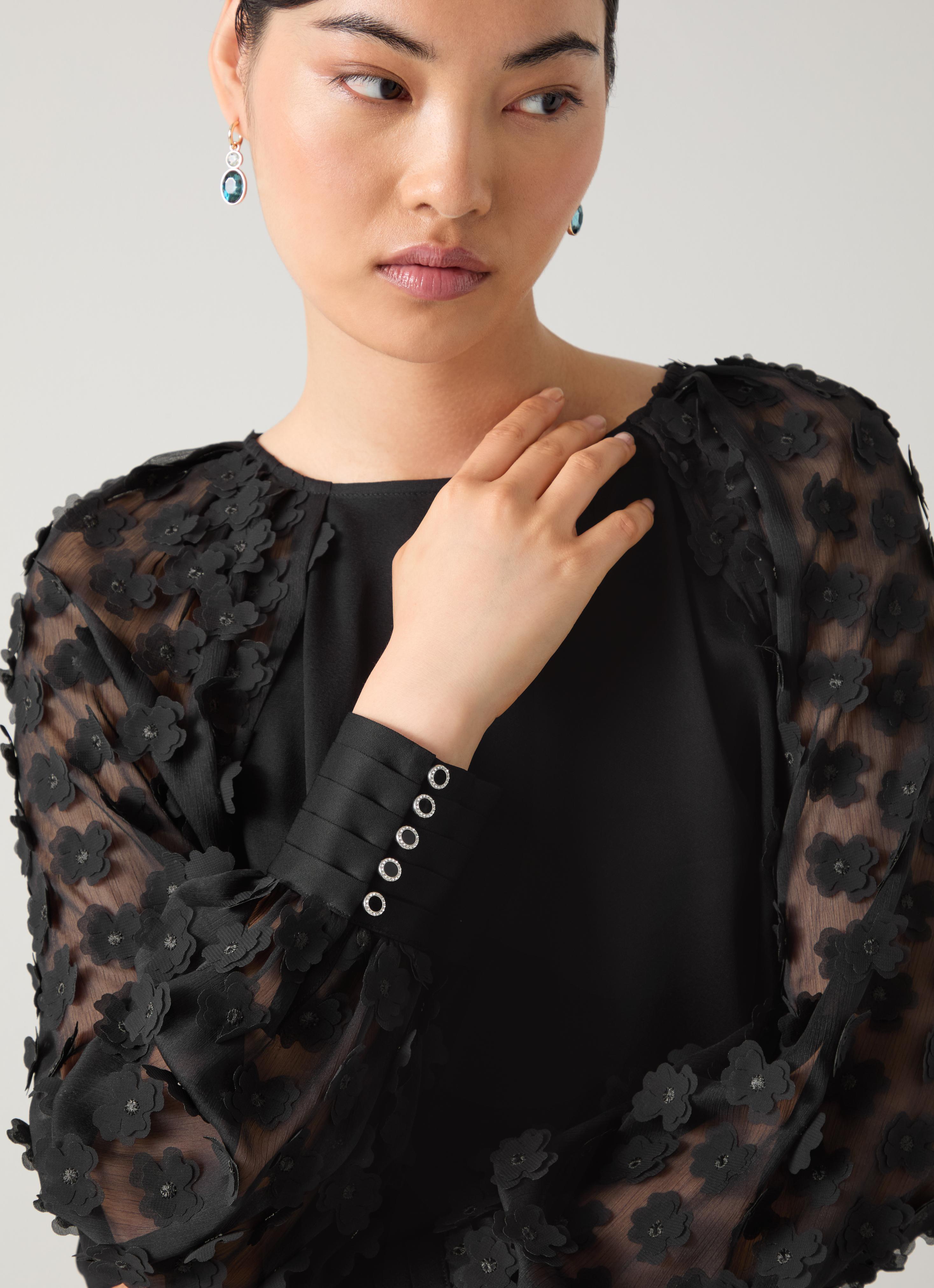 Gisella Black 3D Flower Chiffon Blouse | Clothing | Collections