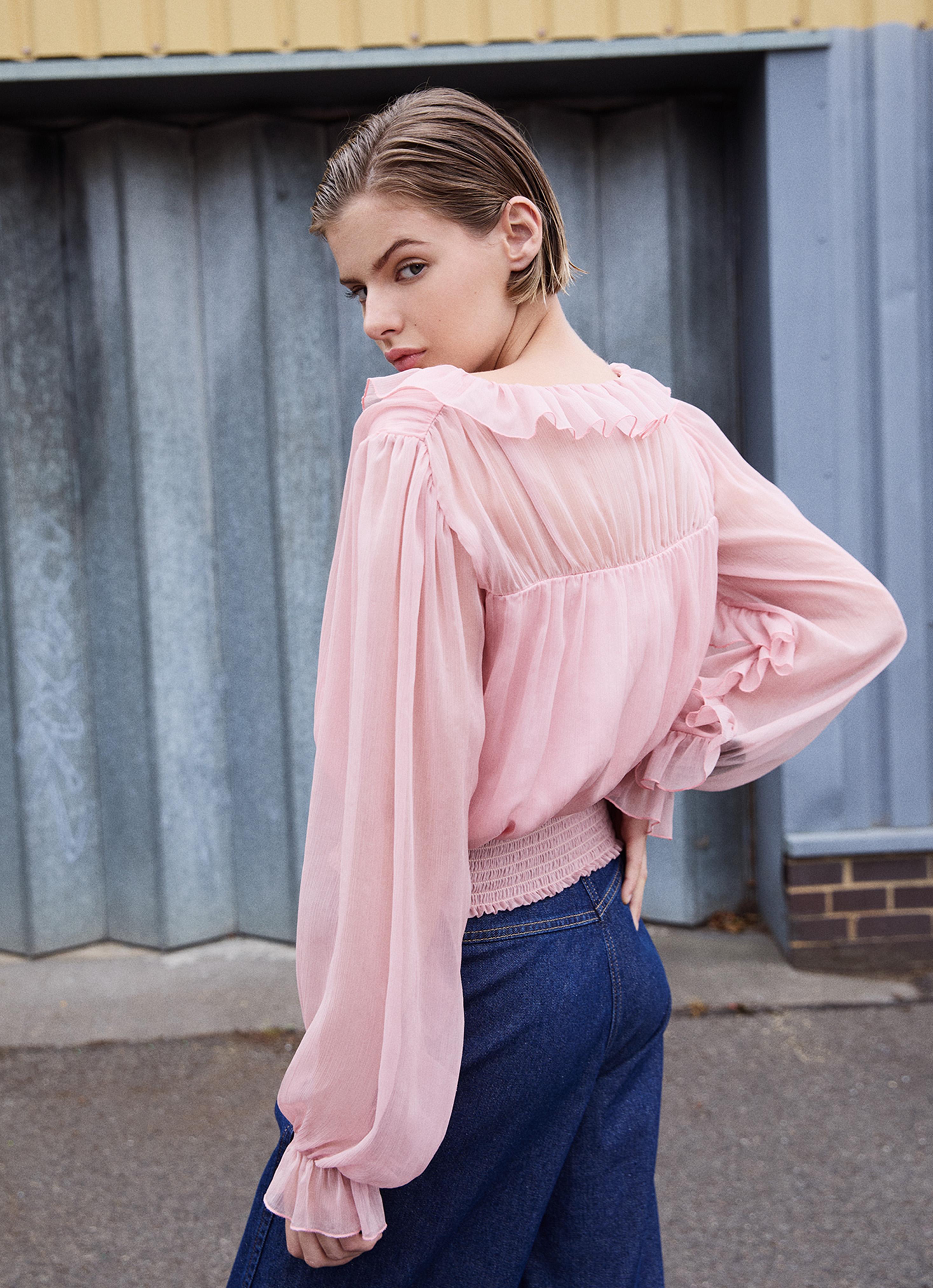LKB LONDON Bow Apricot Frill Top