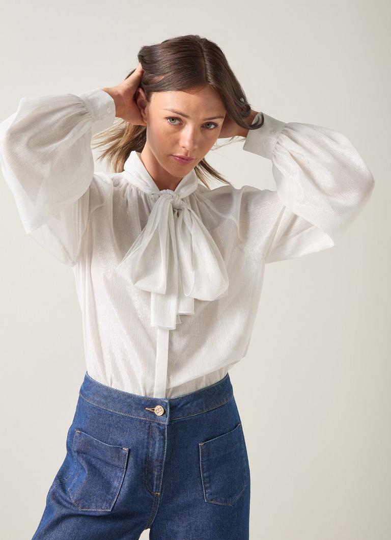LKB LONDON Viv Bow Silver Bow Tie Blouse | Clothing | Collections LKB LONDON Viv Bow Silver Bow Tie Blouse | Clothing | Collections