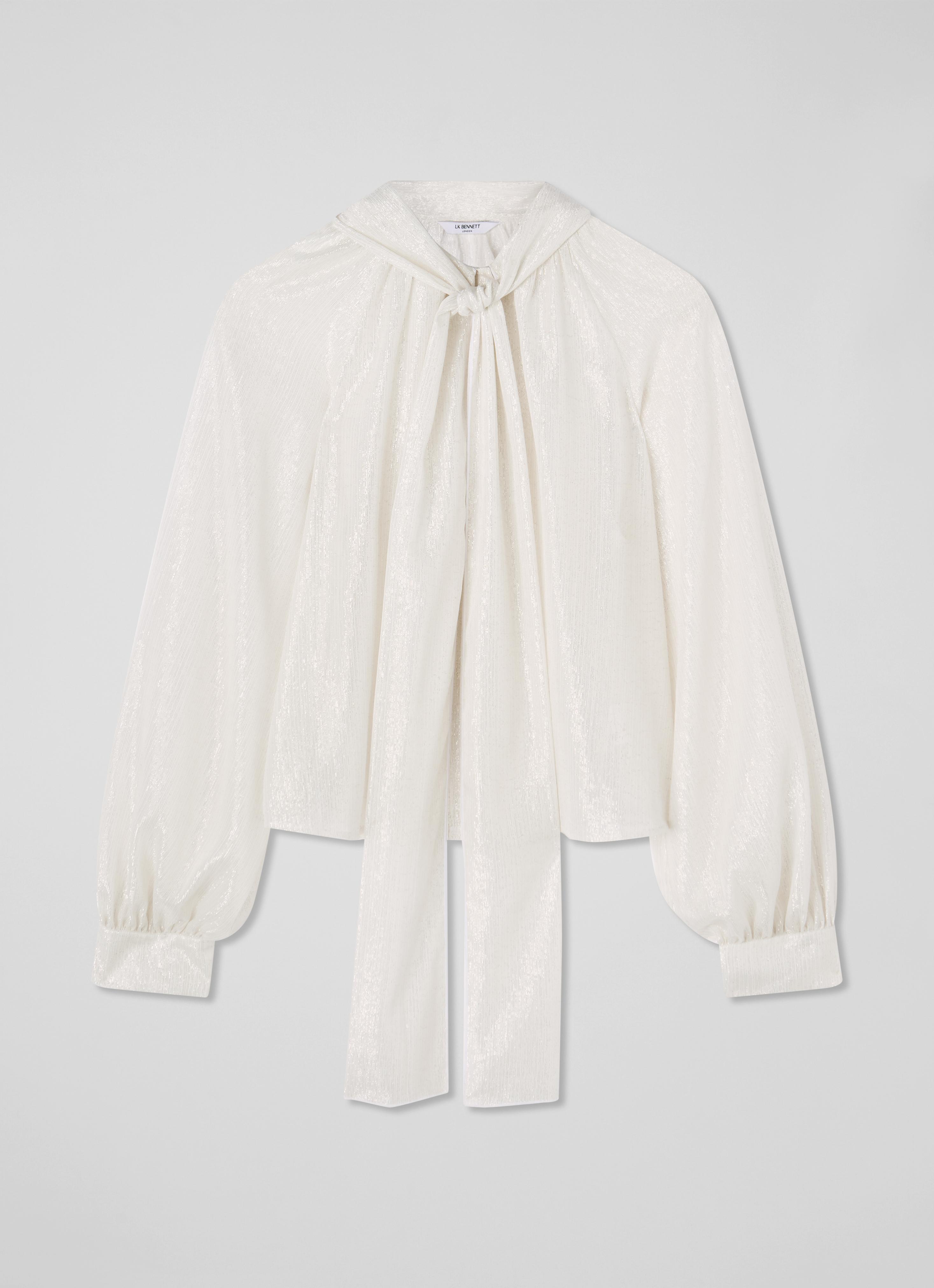LKB LONDON Viv Bow Silver Bow Tie Blouse | Clothing | Collections