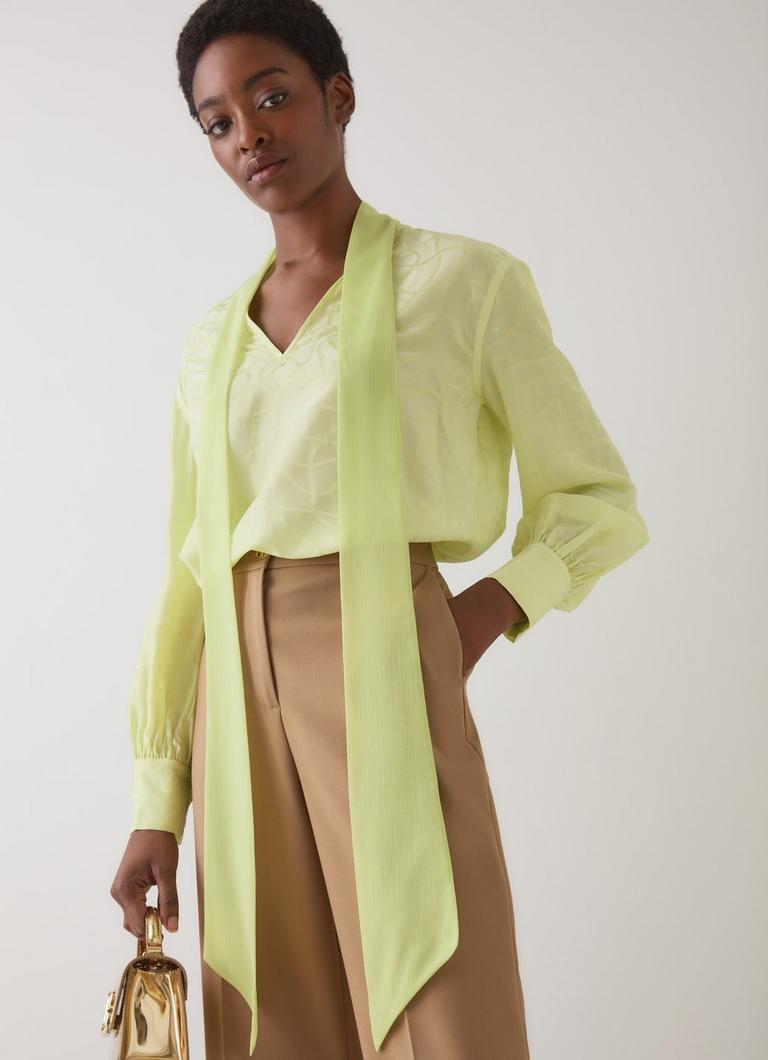 Maggie Green Jacquard Print Silk Blend Blouse