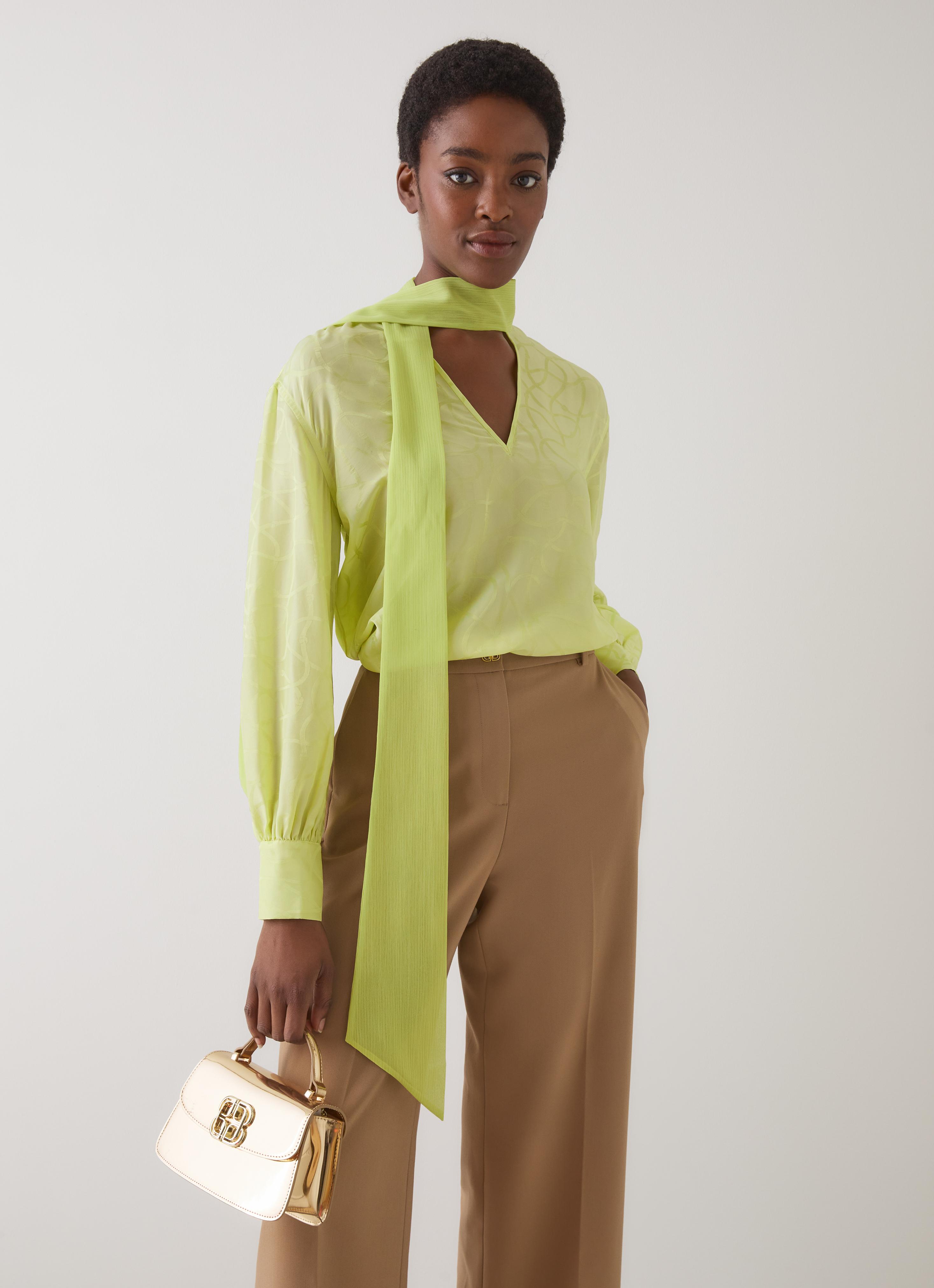 Maggie Green Jacquard Print Silk Blend Blouse | Clothing