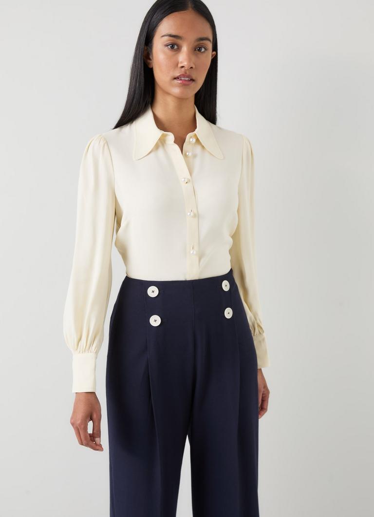 Sonya Cream Crepe Blouse With Pearl Buttons LK Bennett