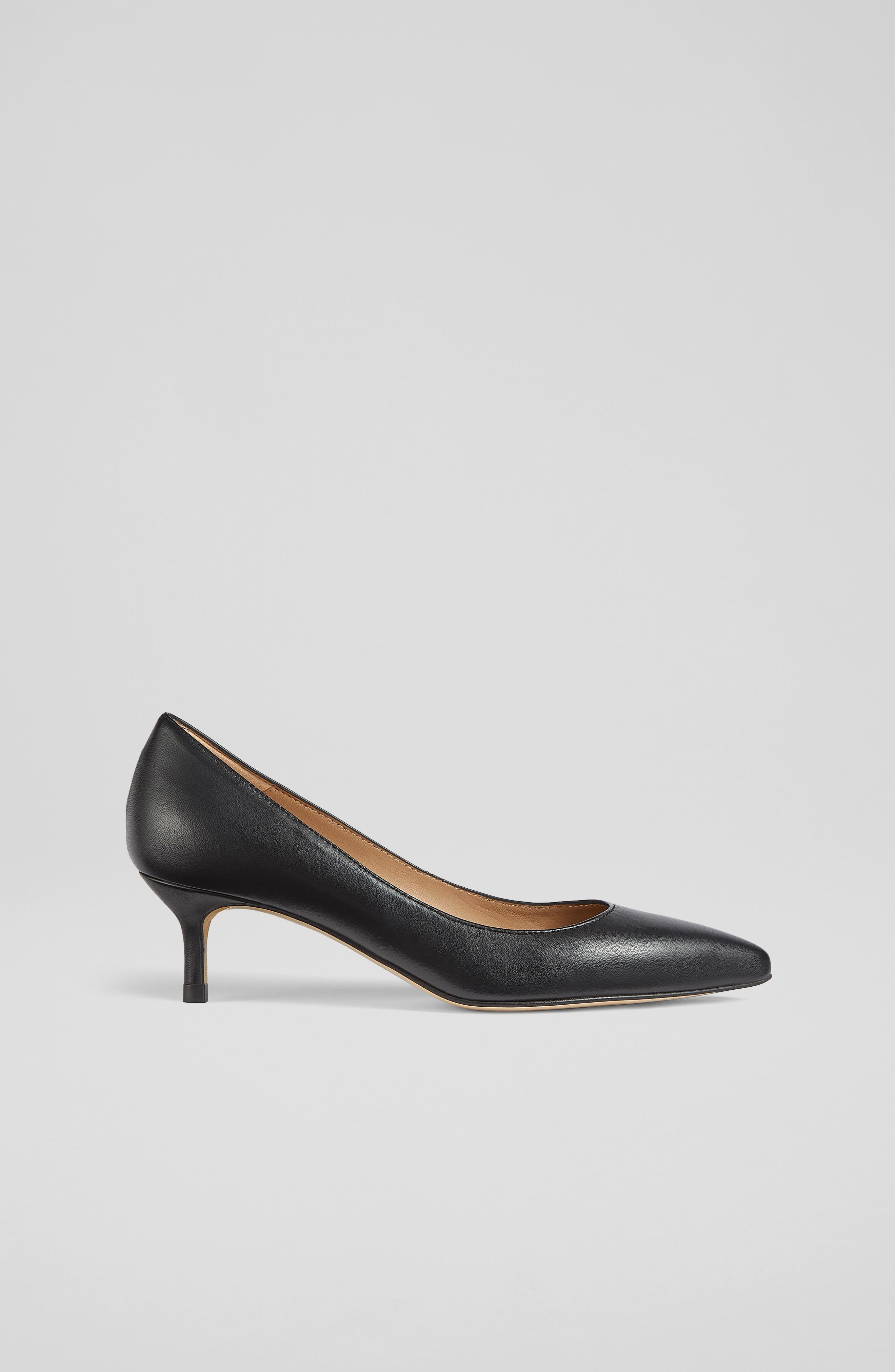 Audrey Black Leather Kitten Heel Courts Shoes