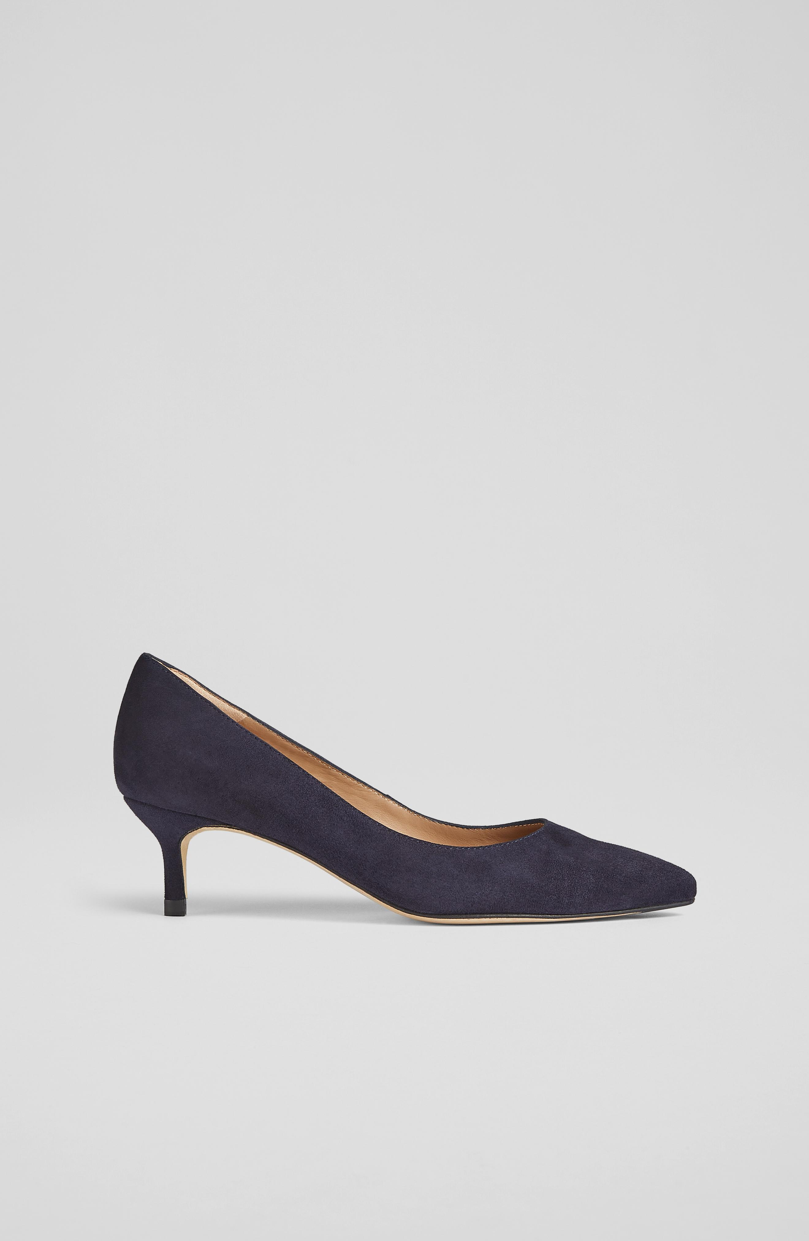 Audrey Navy Suede Kitten Heel Courts Shoes