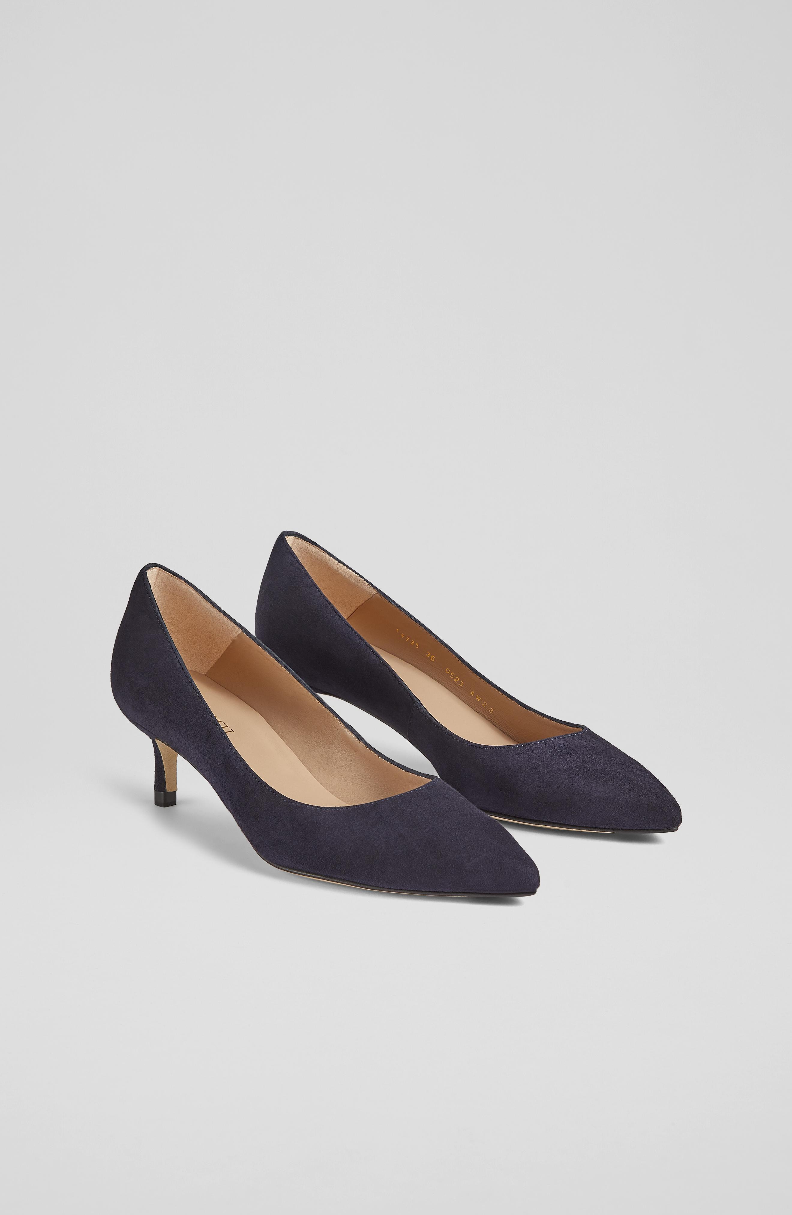 Audrey Navy Suede Kitten Heel Courts Shoes