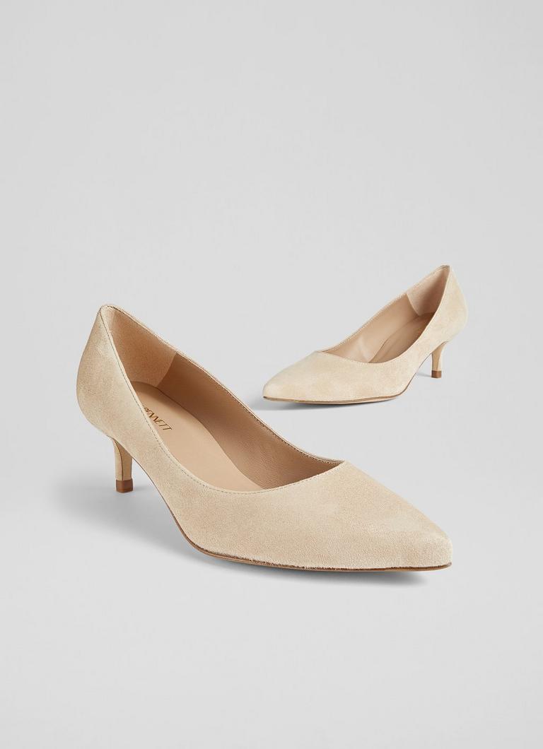 Beige suede 2024 kitten heels