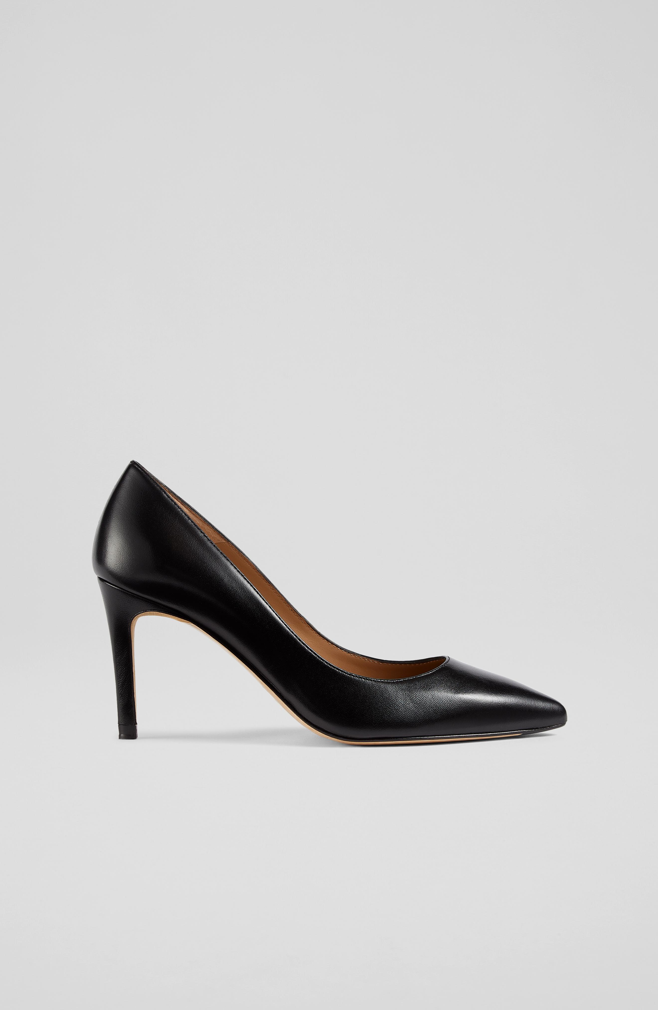 Floret Black Leather Pointed Toe Courts Shoes - Main Image