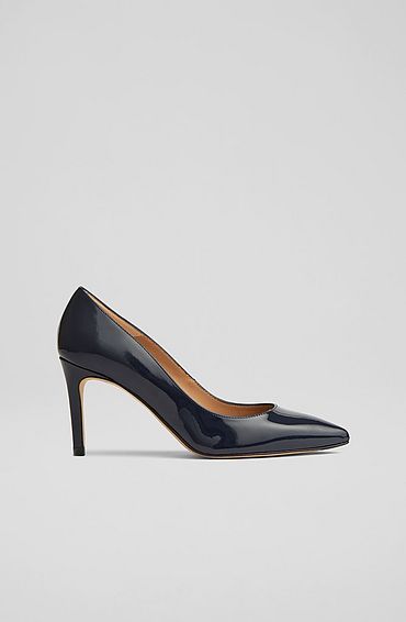 Floret Navy Patent Leather Pointed Toe Courts Navy Blue, Navy Blue
