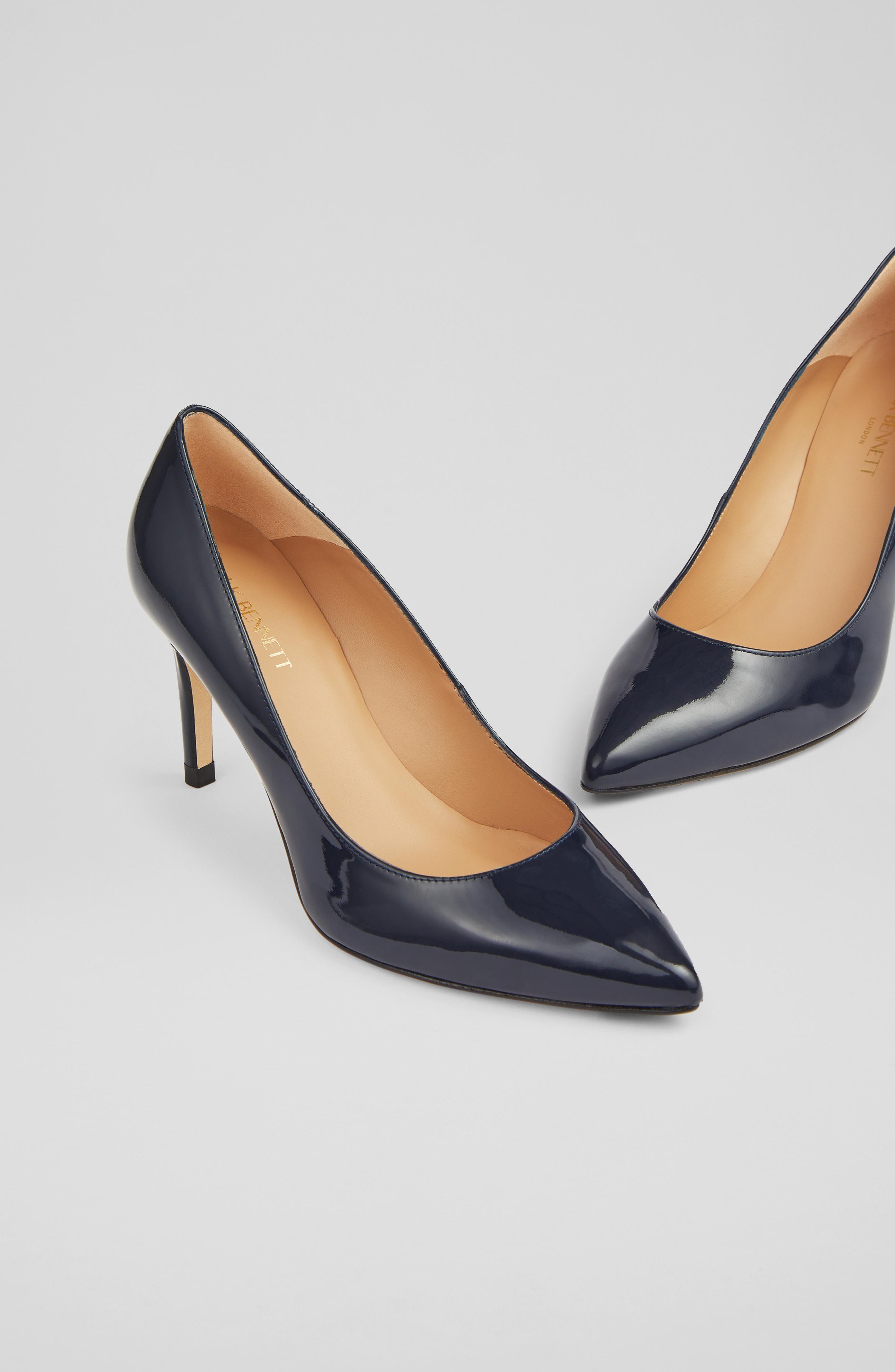 Classic Floret Navy Patent Leather Pointed Toe Courts Court