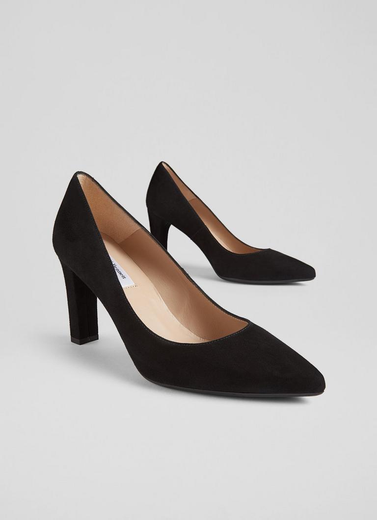 Black suede court heels discount