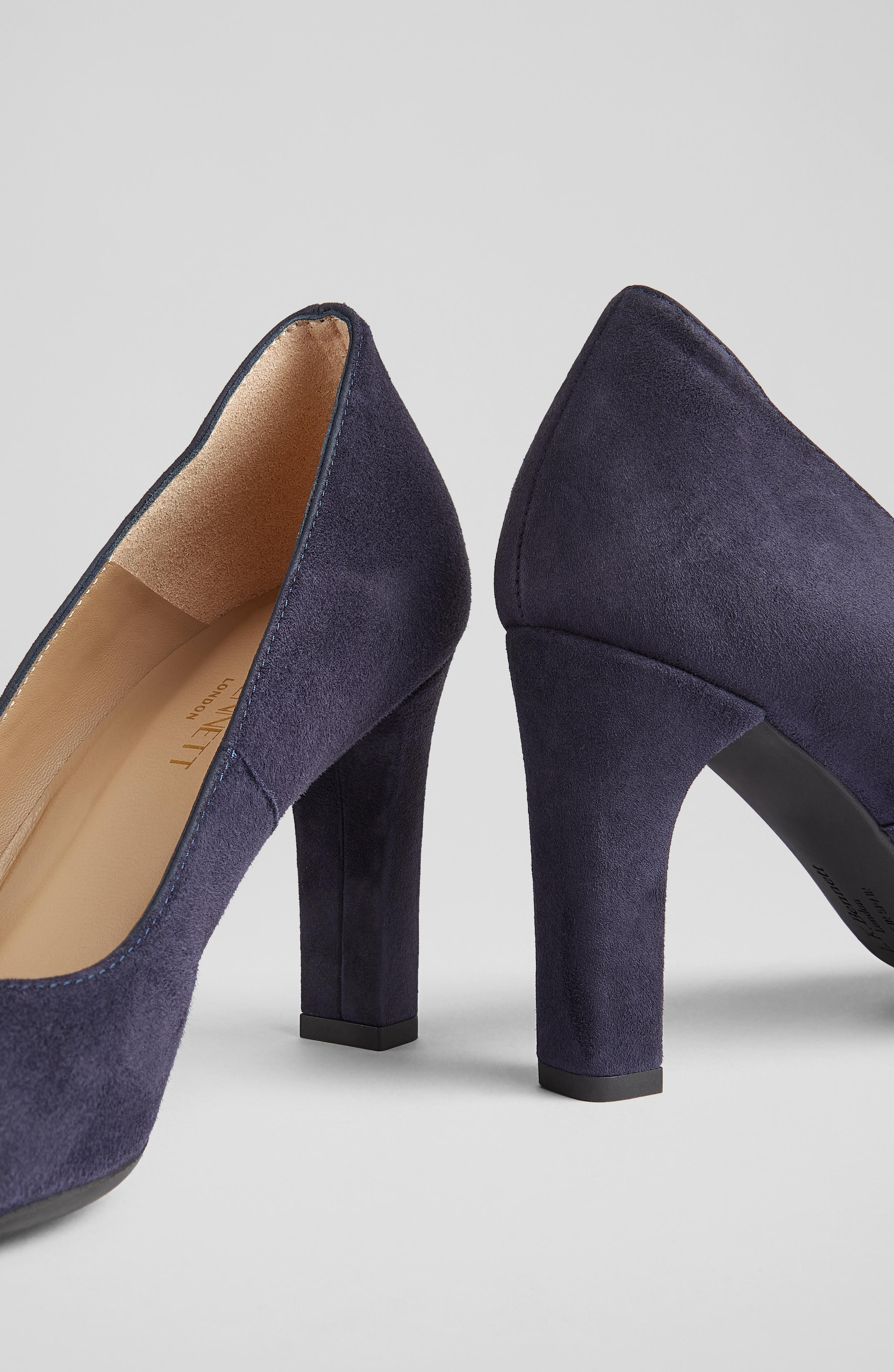 Emmy London Navy Suede Court Shoes Ladies Low Heel Court Pumps