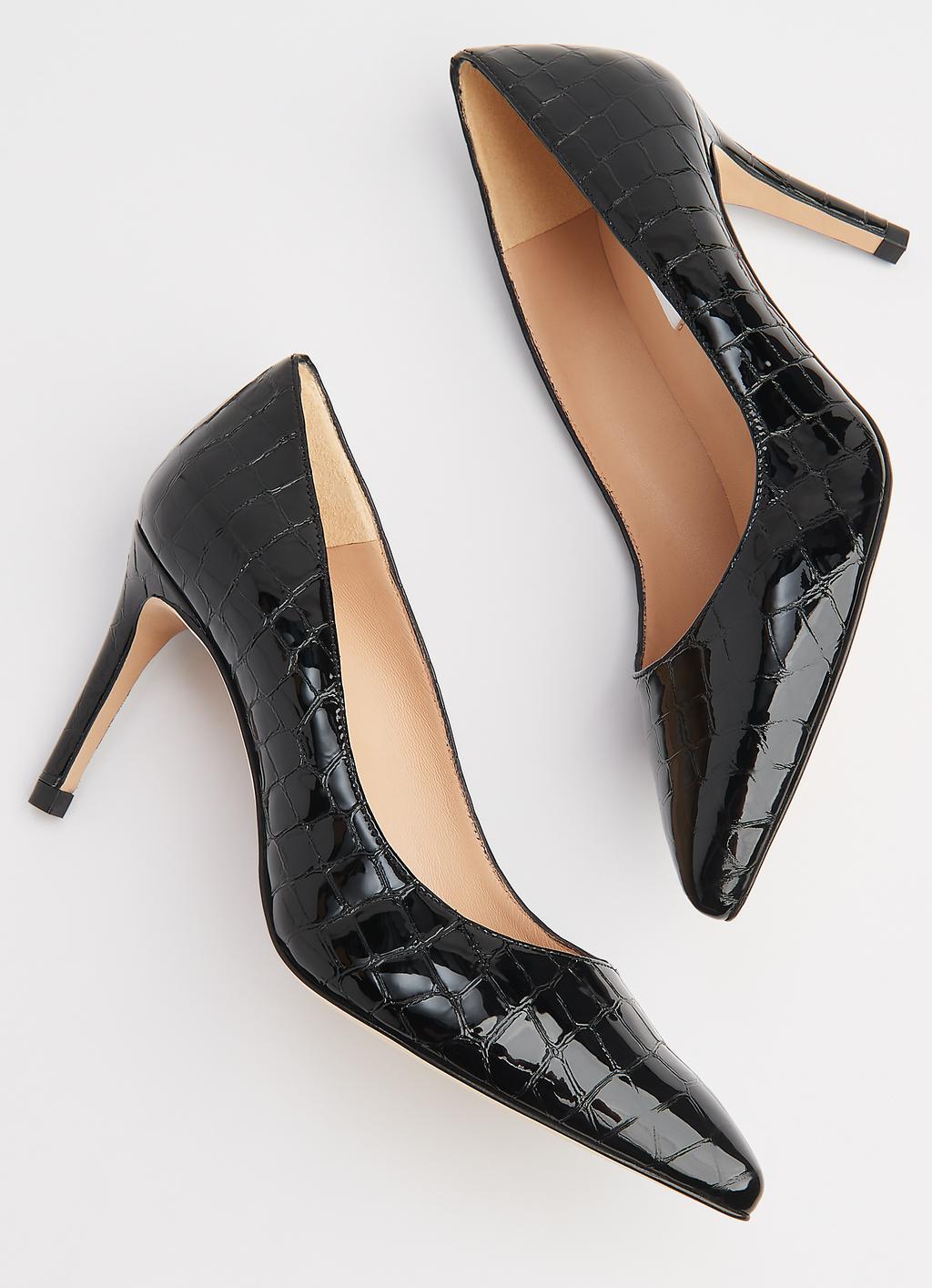 Floret Black Croc Effect Pointed Toe Courts | Shoes | L.K.Bennett