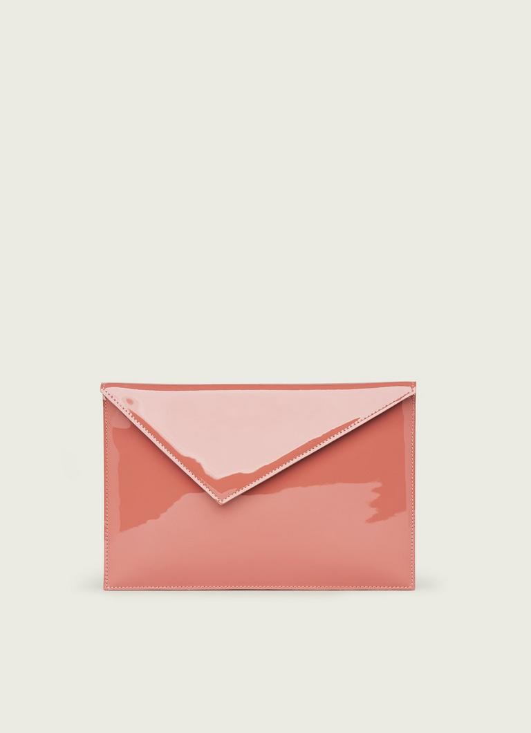 Pale pink patent clutch 2025 bag