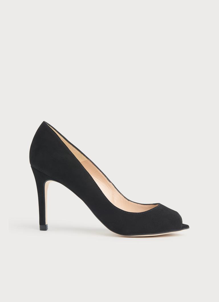 Black suede peep toe shoes hotsell
