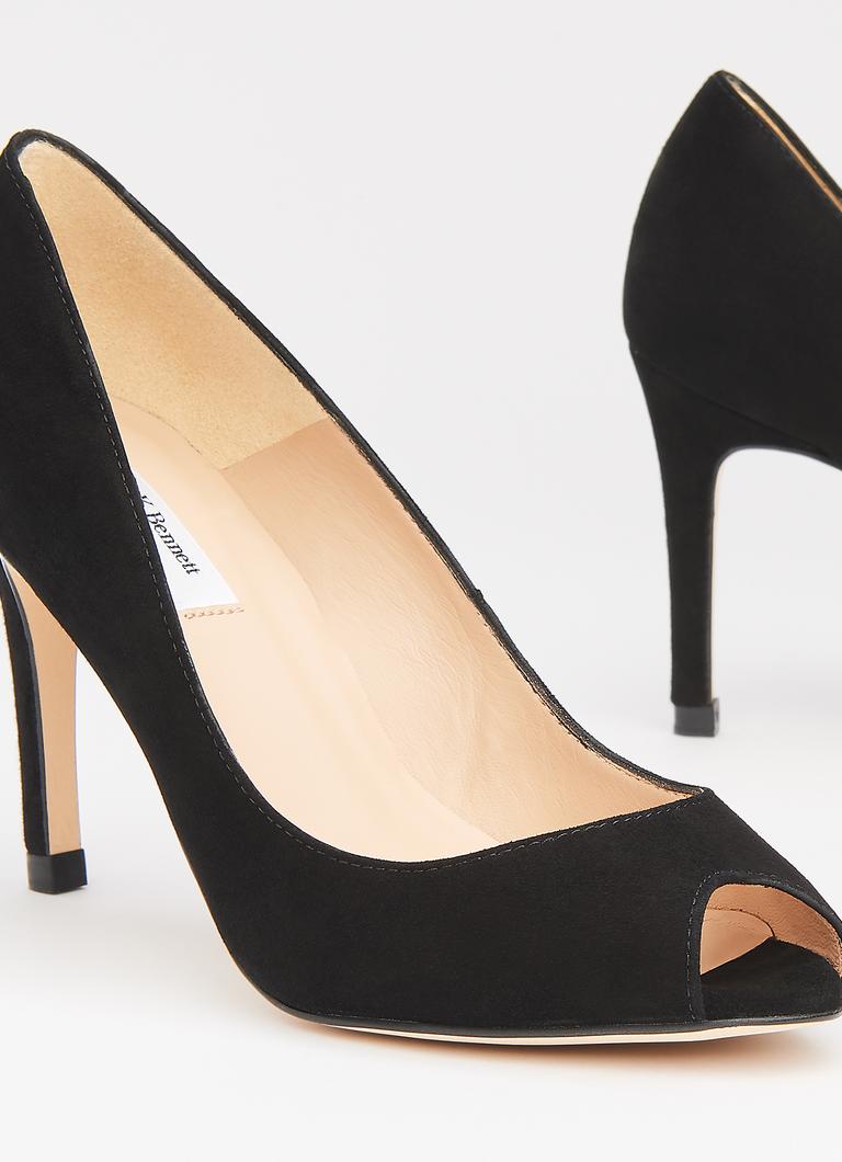 Black suede peep toe heels hotsell