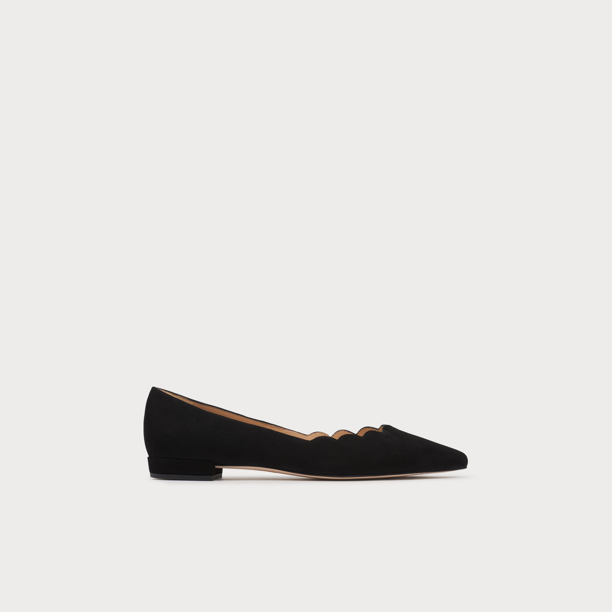 Justine Black Suede Scallop Flats