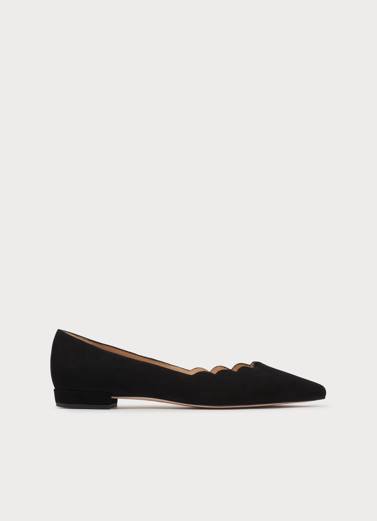 Justine Black Suede Scallop Flats