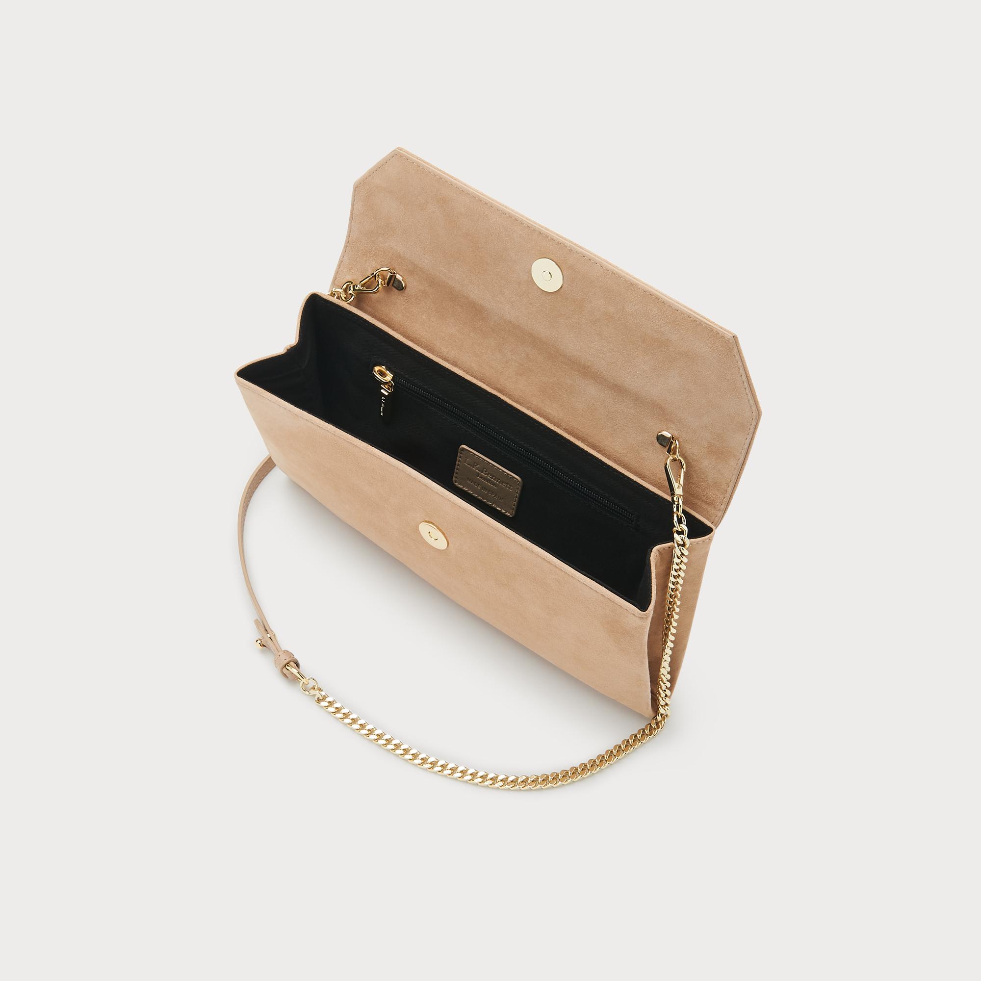 Dora Beige Suede Envelope Clutch Handbags Collections