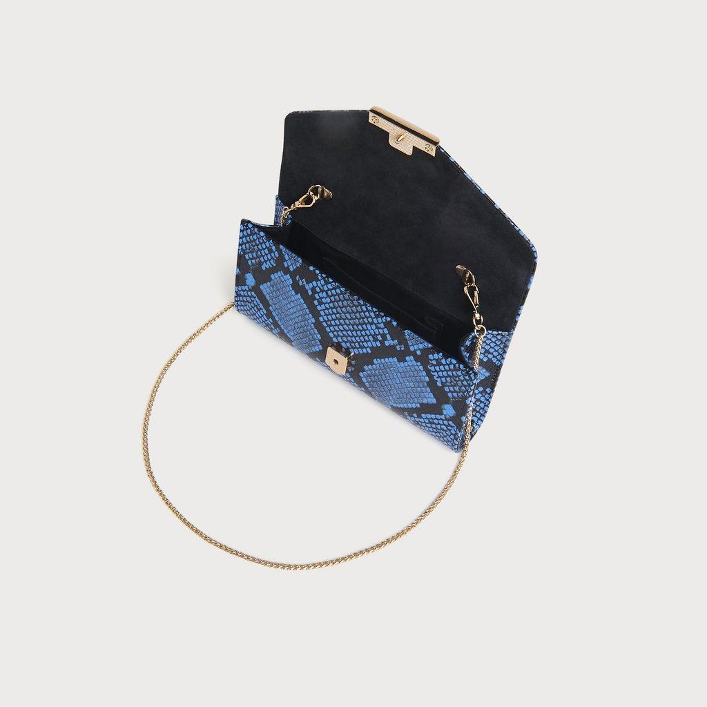 Blue Crystals Gold Snake Print Leather Clutch – Style In The City Shop