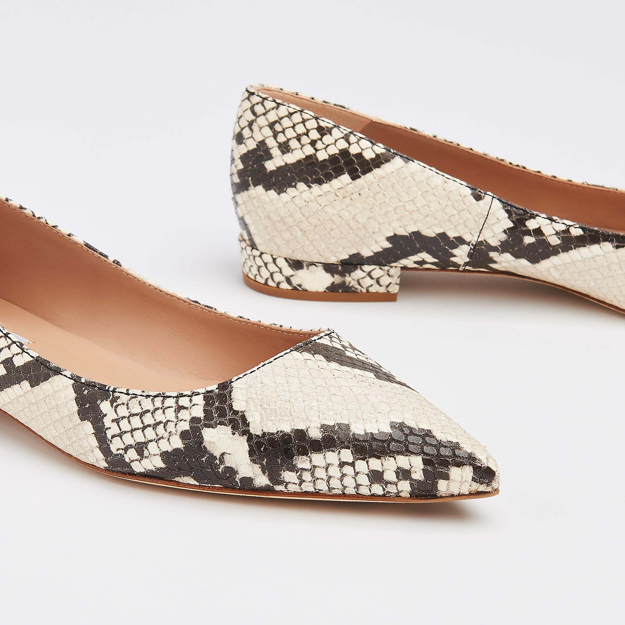 snake print pointed flats