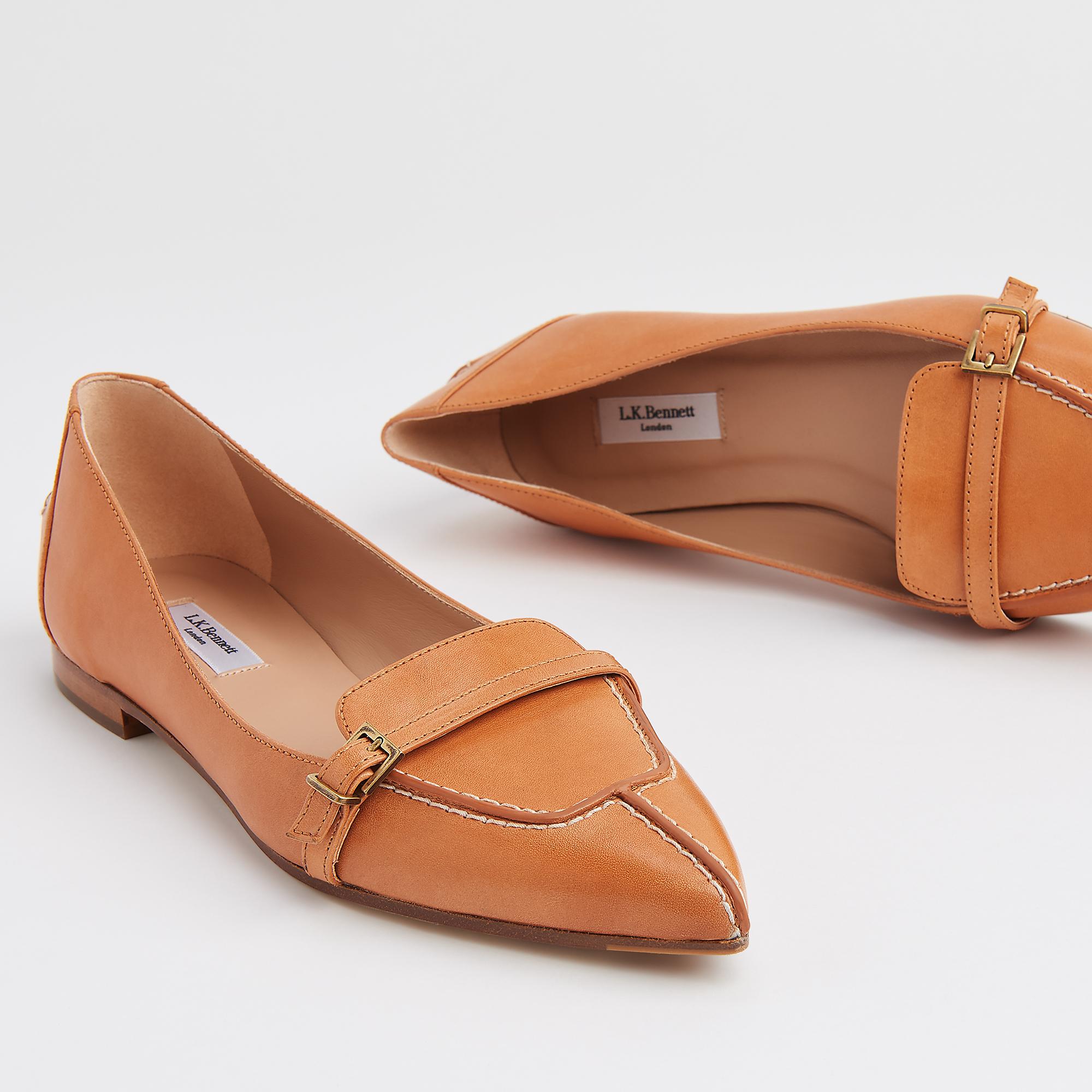 Paris Tan Leather Buckle Flats Shoes