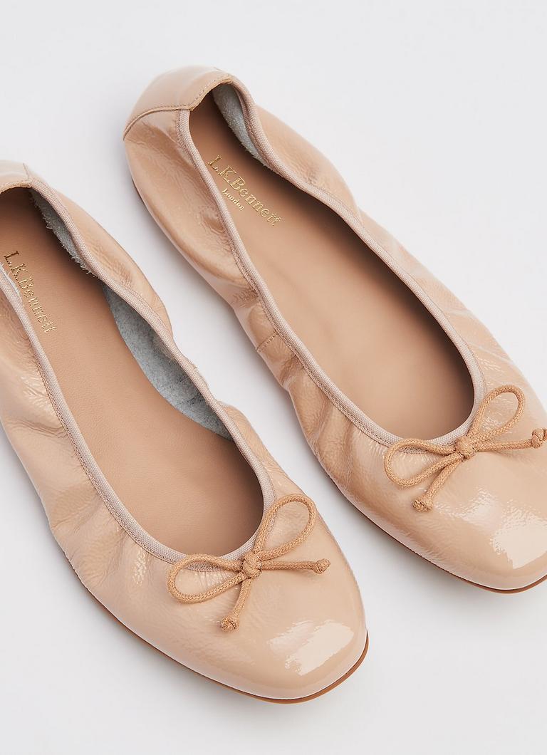Trilly Nude 2 Crinkled Patent Ballet Pumps Flats Shoes Collections L.K.Bennett London