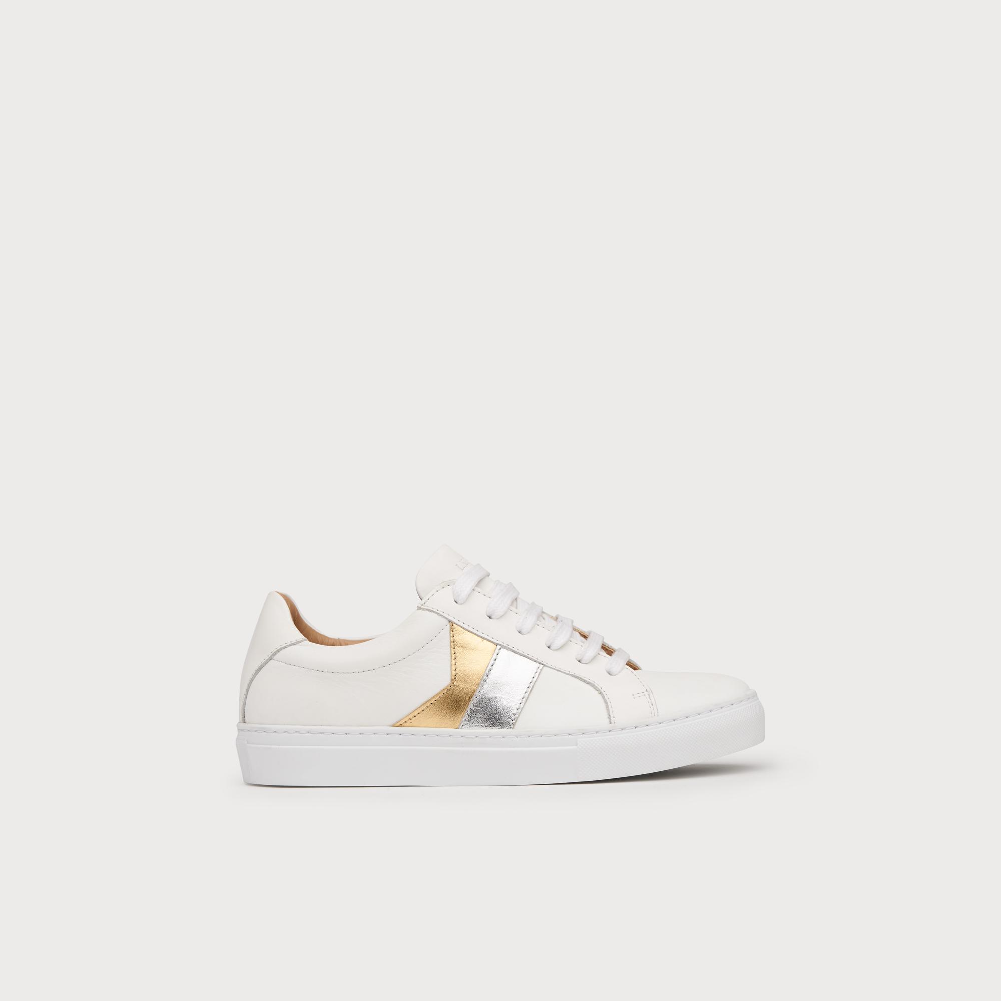 Alivia Silver Gold Leather Lace Up Trainers Shoes