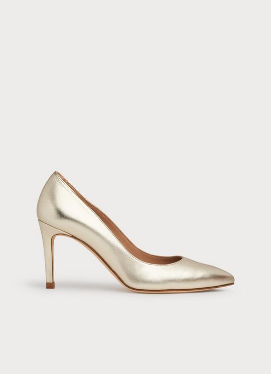 L.K.Bennett Floret Soft Gold Soft Nappa Leather Pointed Toe Courts, Gold