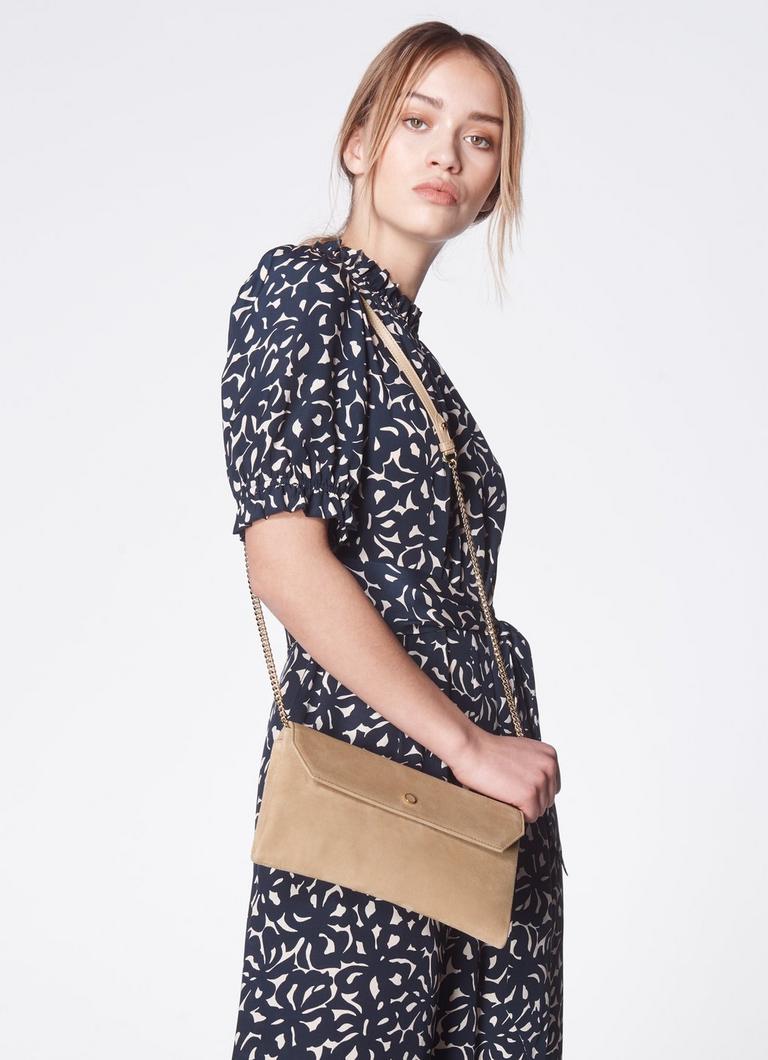 Ochre suede sales clutch bag