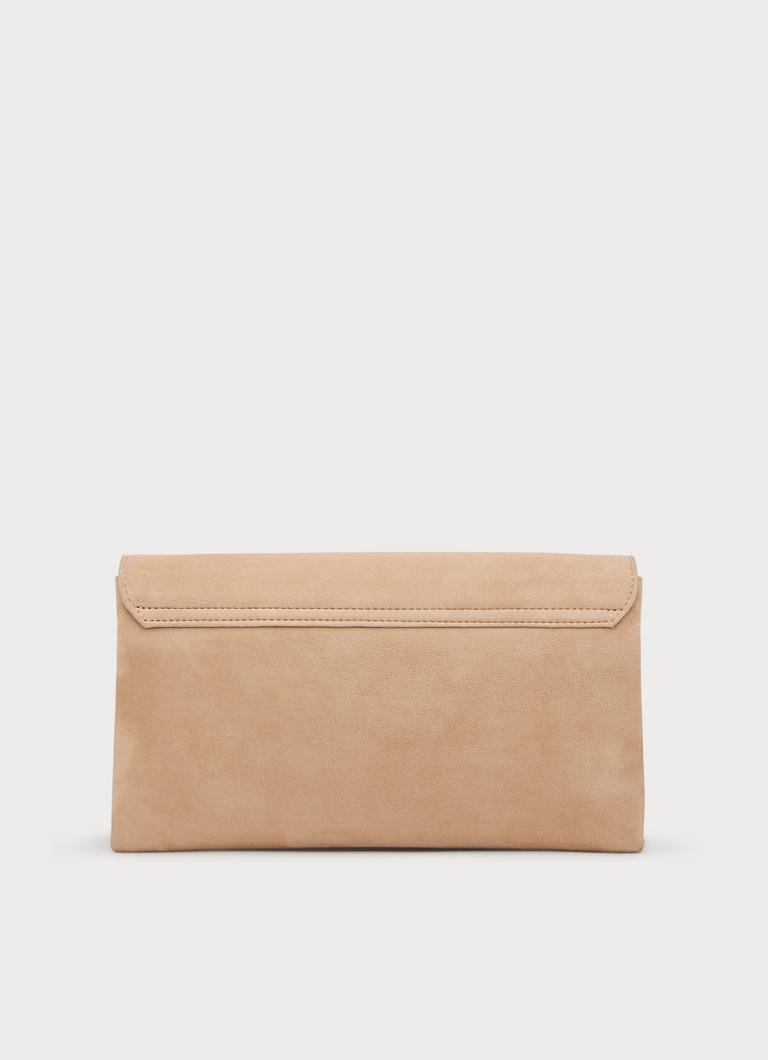Beige suede sales clutch bag