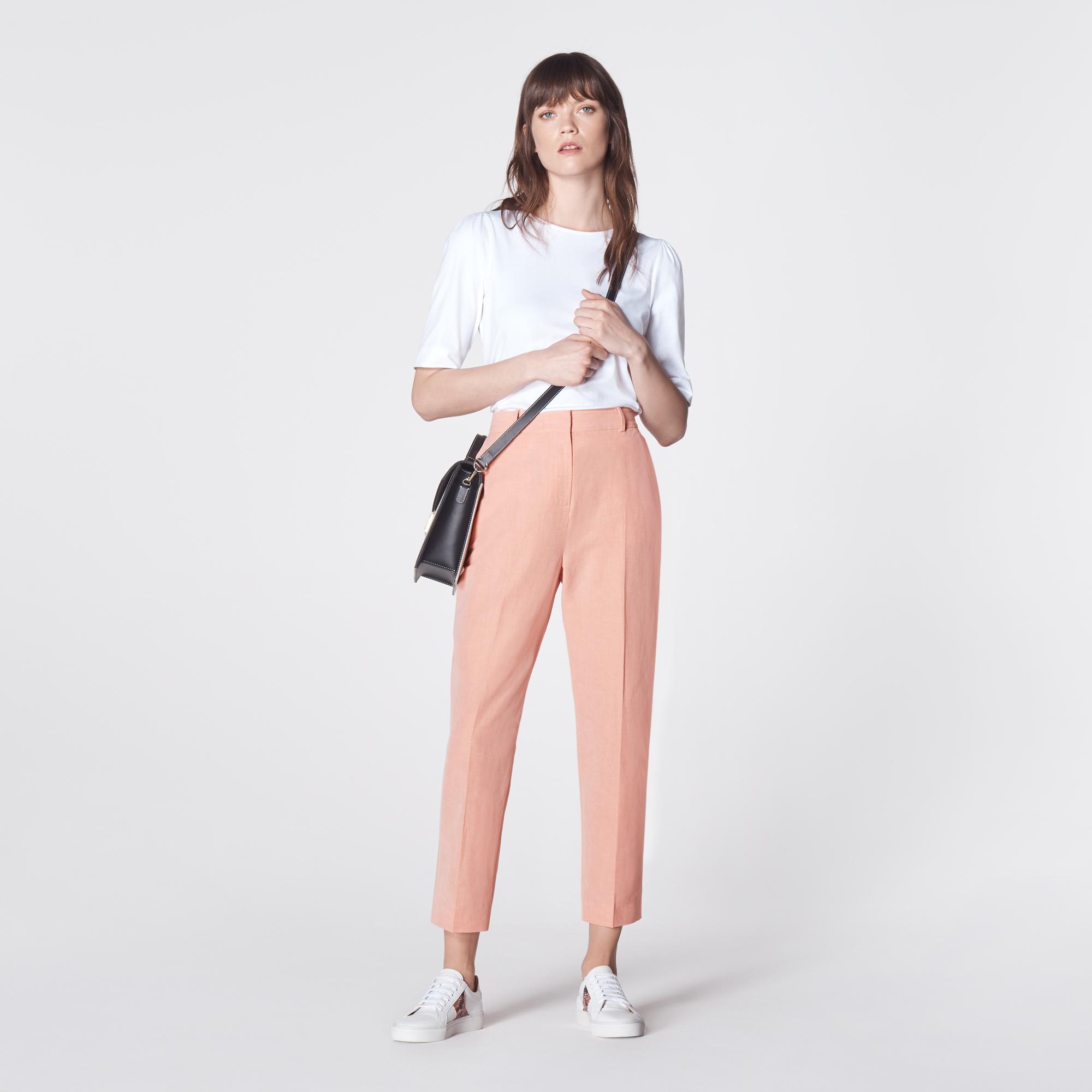 Soft pink creased effect trousers elasticated waist - Horizons Lointains