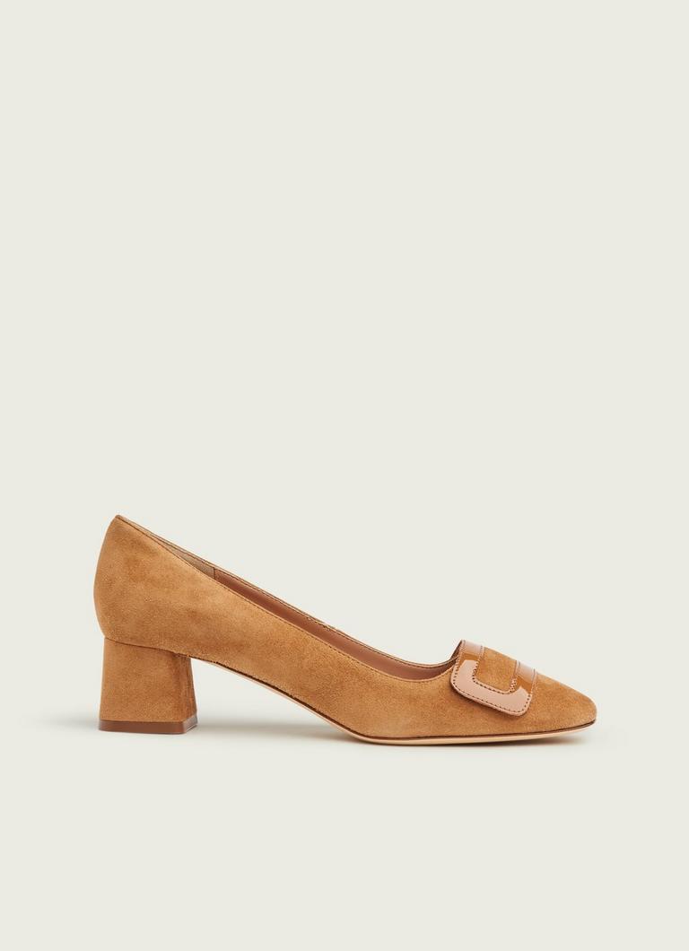 Fabiola Tan Suede Block Heel Courts Shoes L.K.Bennett