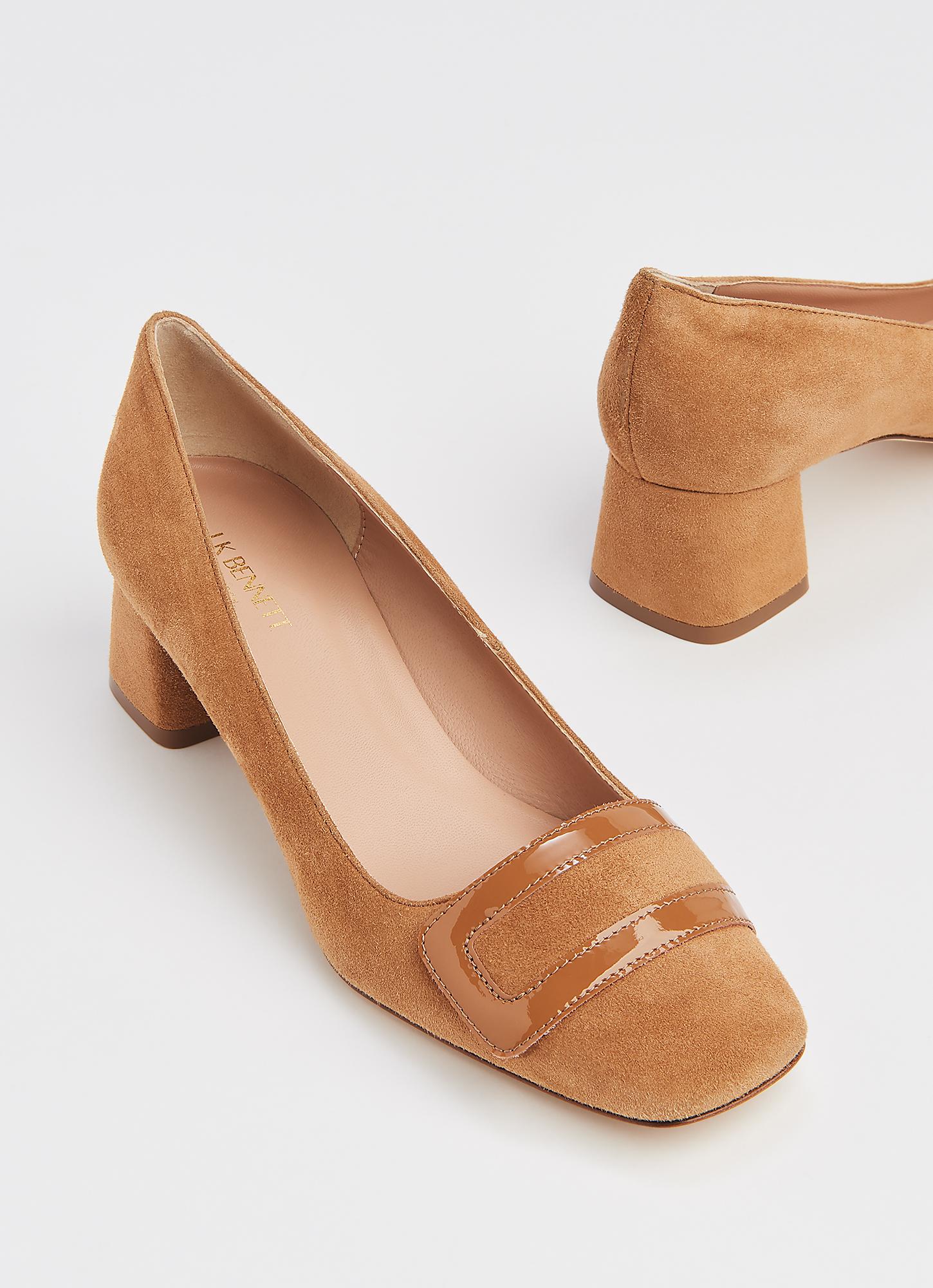 Fabiola Tan Suede Block Heel Courts Shoes