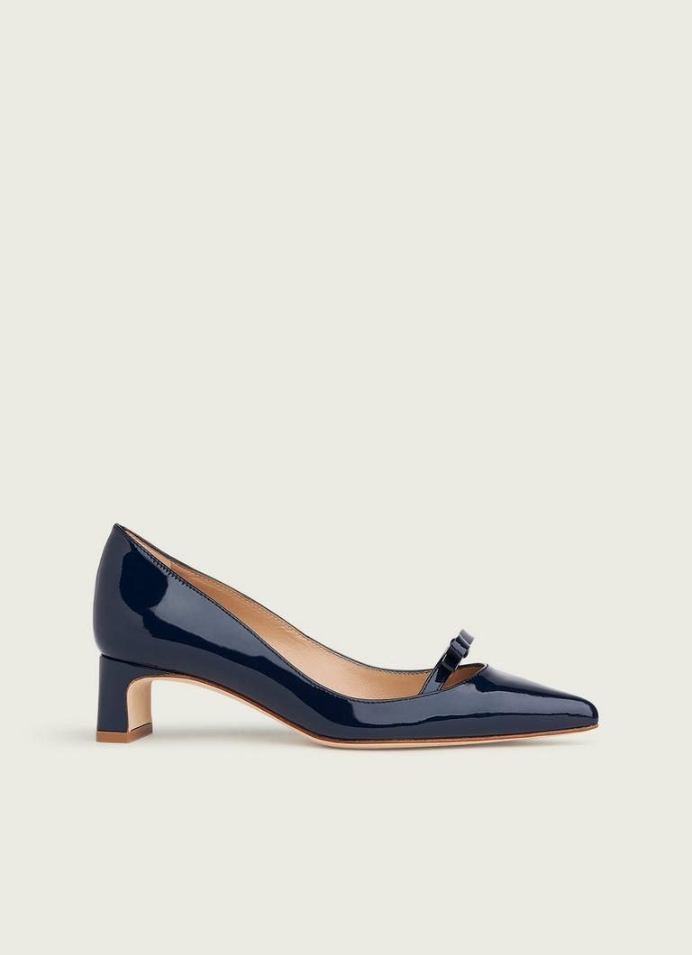 Faith Navy Patent Leather Bow Courts Shoes L.K.Bennett