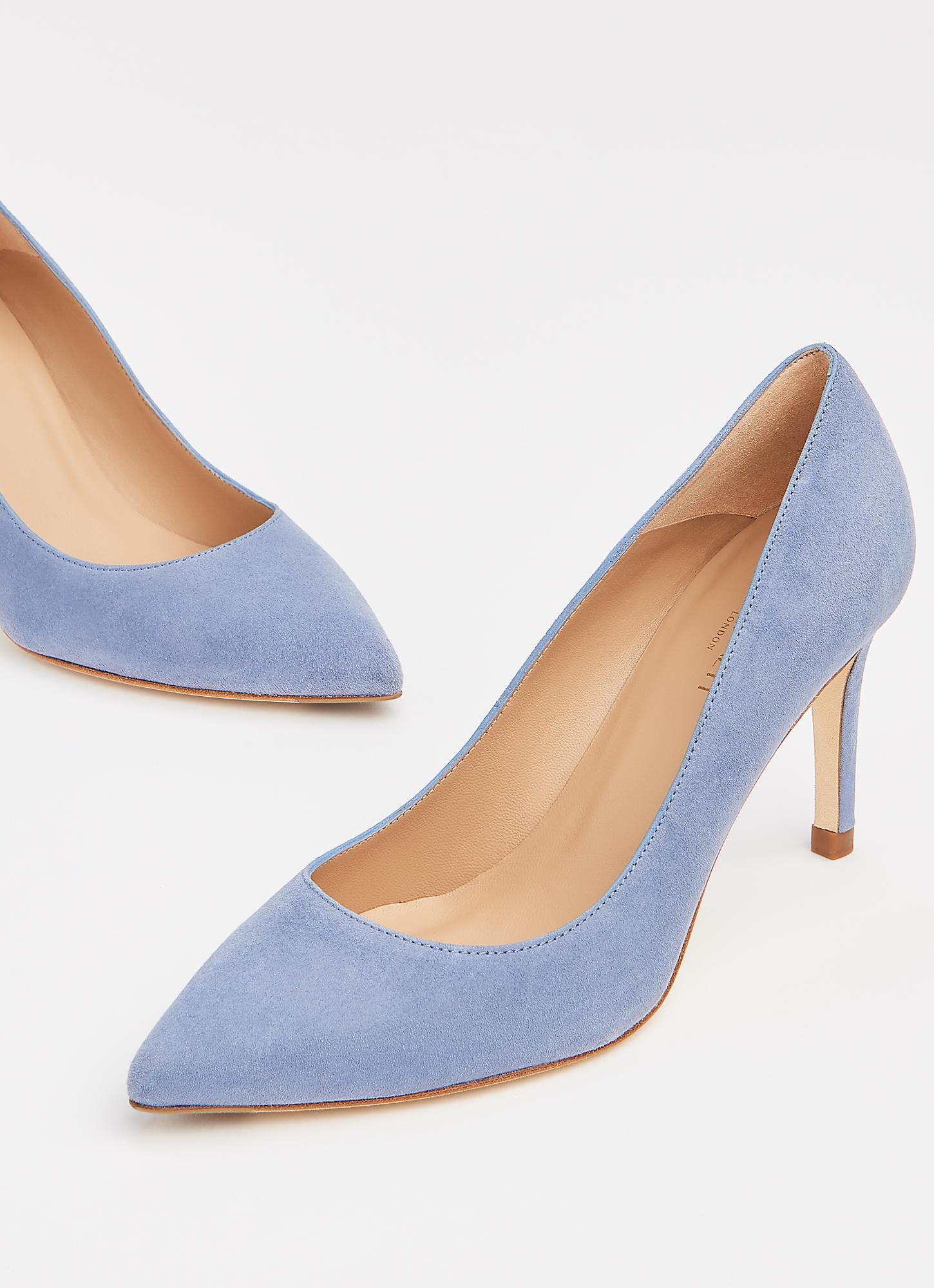 blue suede court shoes