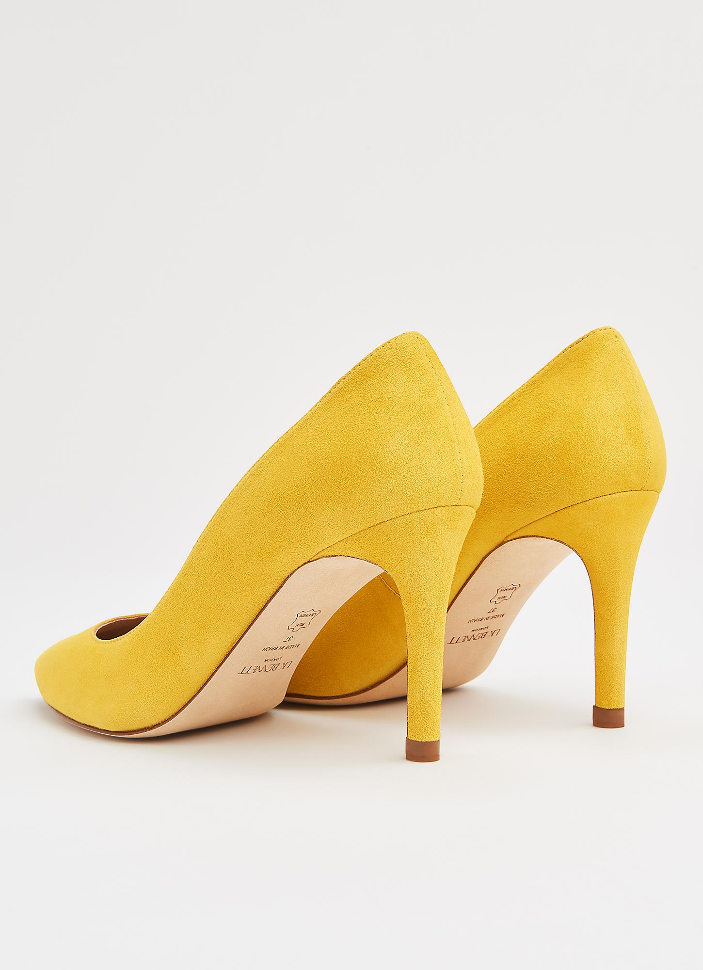 High Heels Mustard Yellow Suede Pumps Pointed Toe Mustard Suede