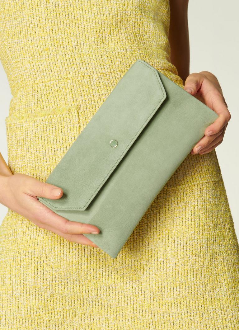 Dora Soft Green Suede Clutch Handbags L.K.Bennett