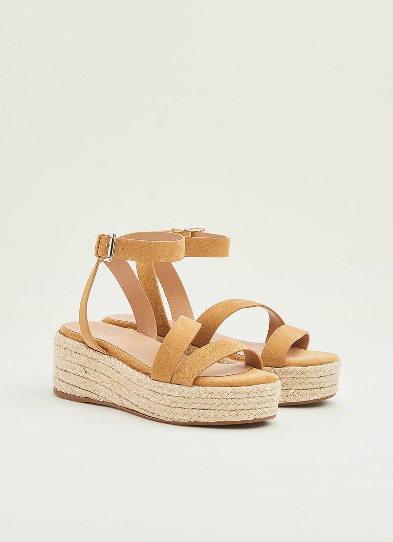 Siena Tan Suede Asymmetric Strap Espadrilles Shoes L.K.Bennett