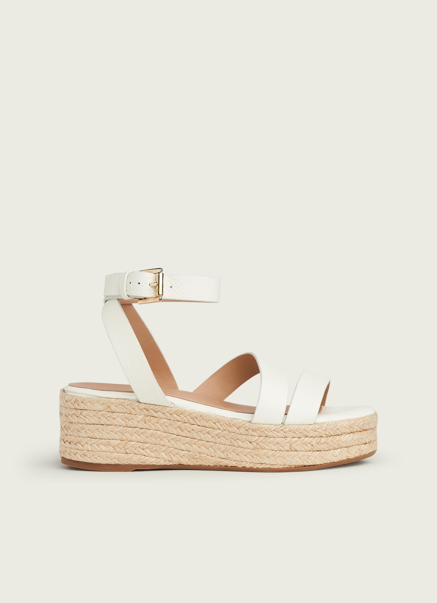 Siena White Leather Asymmetric Strap Espadrilles Shoes