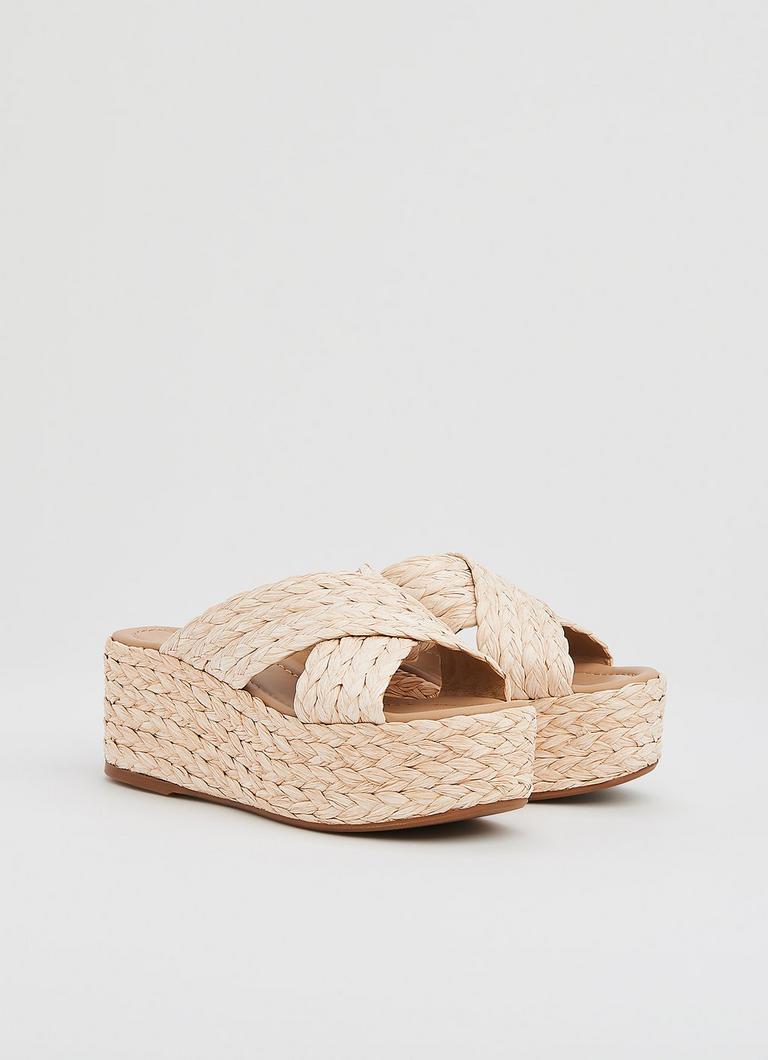 Skyler Beige Raffia Platform Mules L.K.Bennett London