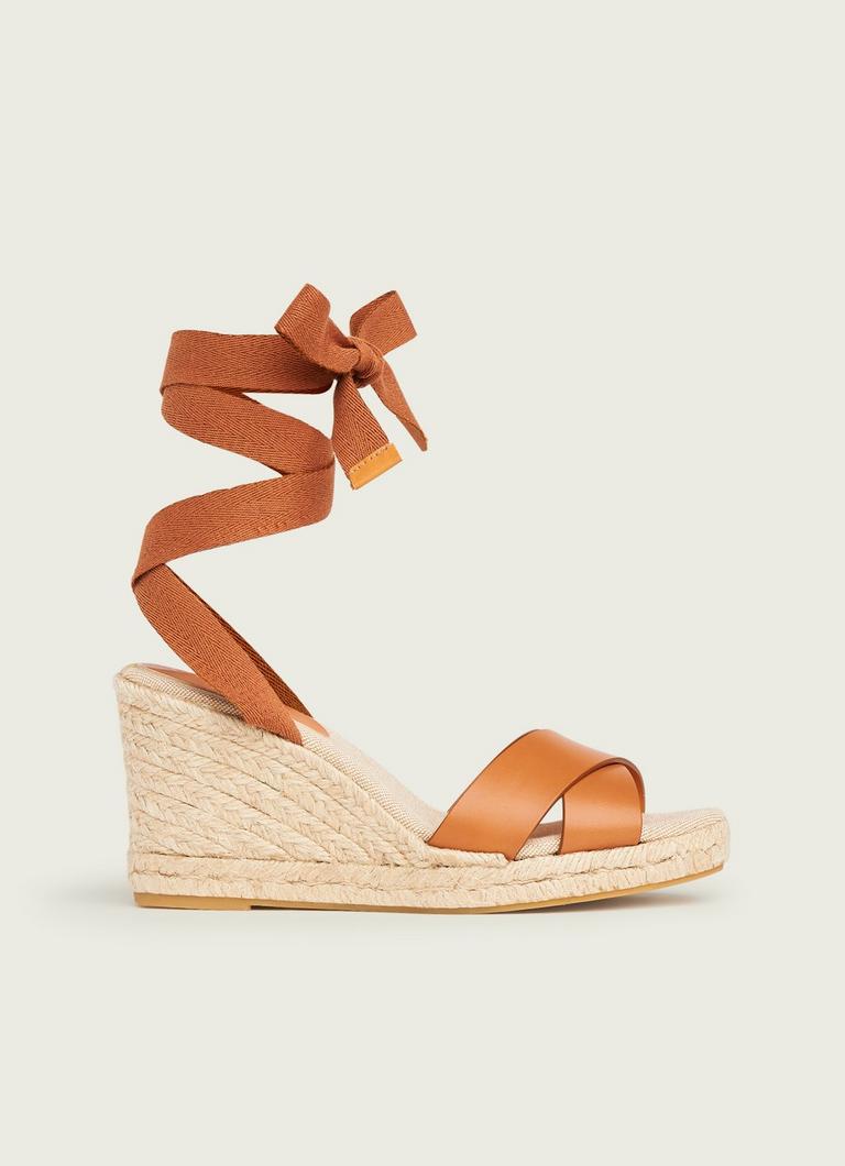 Sofia Tan Leather Espadrilles Wedges Shoes L.K.Bennett