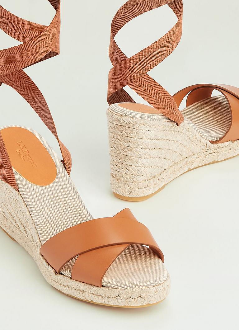 Sofia Tan Leather Espadrilles Wedges Shoes L.K.Bennett