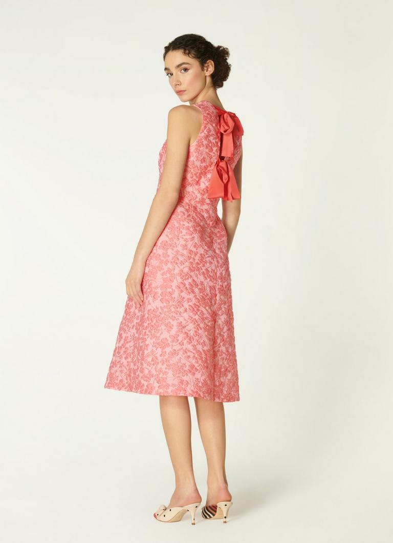 Annabel Pink Floral Jacquard Bow Back Dress