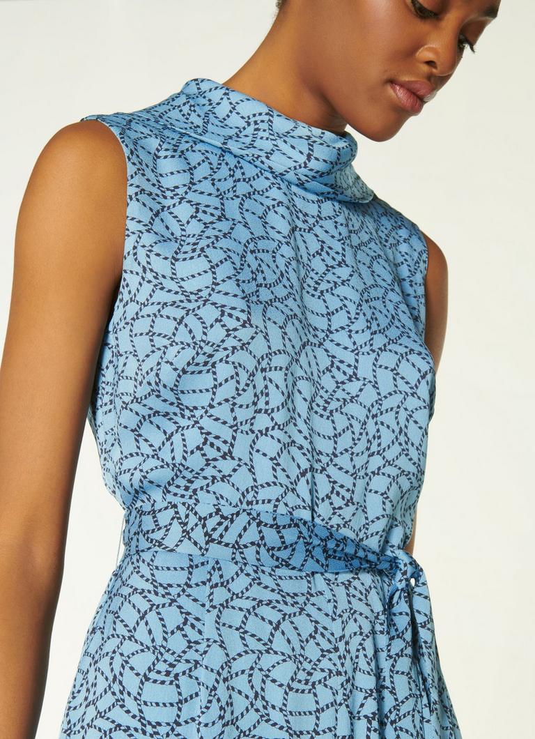 Navy floral high neck print jumpsuit with tie front sales