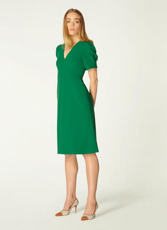 L.K.Bennett Bettina Green Crepe Fit and Flare Dress Evergreen, Evergreen