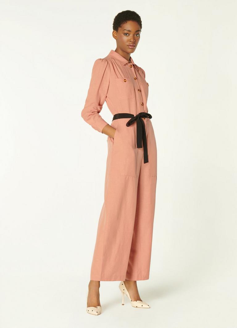 Pink linen playsuit shop