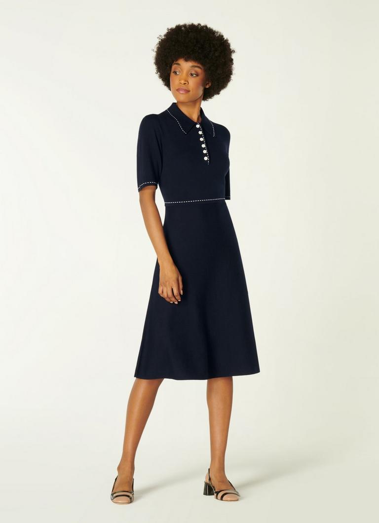 Liv Navy Cotton Merino Wool Knitted Dress Clothing L.K.Bennett
