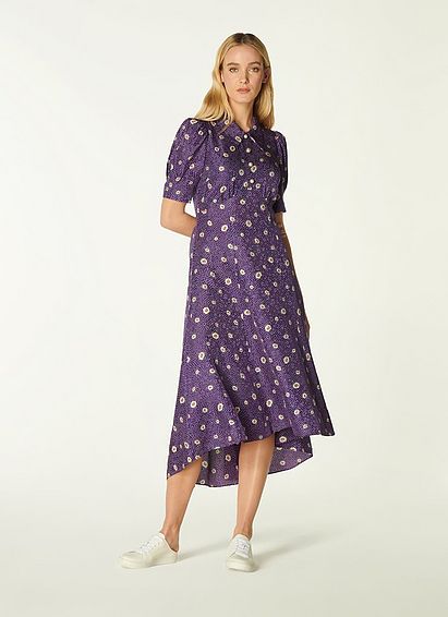 Lotta Purple Daisy Spot Print Silk Jacquard Dress Mulberry, Mulberry