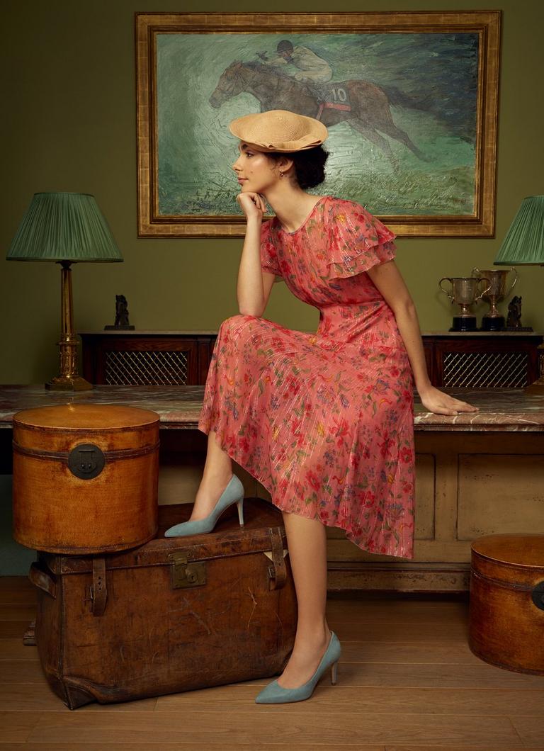 Monica Pink Romance Floral Print Lurex Silk Dress Clothing L.K.Bennett